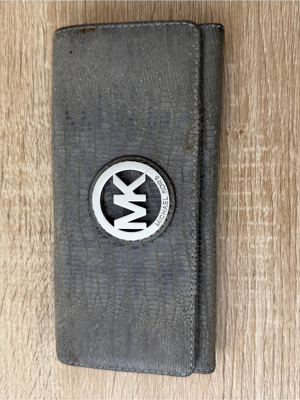 Michael Kors Gray Textured Leather MK Emblem Wallet